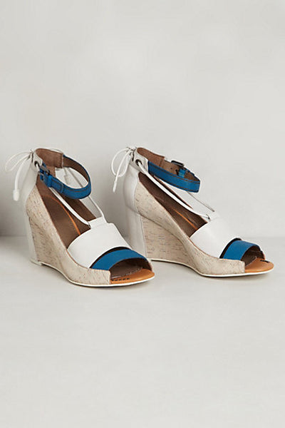 Anthropologie Blue & White "Cristo Tied Wedges" by Schuler & Sons, Size 9, Originally $178