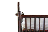 Vintage 1:12 Miniature Dollhouse Wooden Crib or Cradle with Bedding