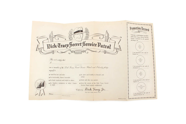 Vintage Dick Tracy Service Patrol Certificate Collectible