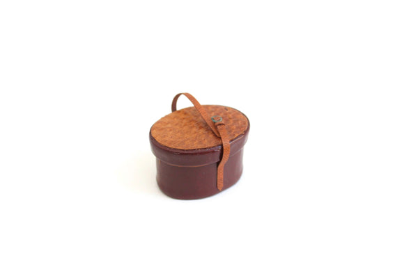 Artisan-Made Vintage Round Brown 1:12 Miniature Dollhouse Hat Box, Suitcase or Luggage