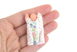 Vintage 1:12 Miniature Dollhouse Baby Doll Figurine in Handmade Printed Sleeper Blanket