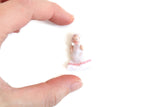 Artisan-Made Vintage Miniature Dollhouse Porcelain Baby Doll in White & Pink Dress
