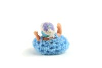 Vintage 1:12 Miniature Dollhouse Baby Doll Figurine in Handmade Blue Crochet Dress & Bonnet