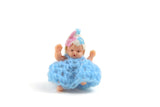 Vintage 1:12 Miniature Dollhouse Baby Doll Figurine in Handmade Blue Crochet Dress & Bonnet