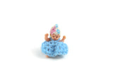 Vintage 1:12 Miniature Dollhouse Baby Doll Figurine in Handmade Blue Crochet Dress & Bonnet