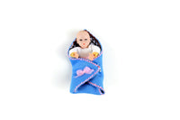 Vintage 1:12 Miniature Dollhouse Baby Doll Figurine with Blue Swaddle Blanket