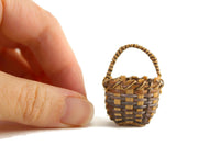 Vintage 1:12 Miniature Dollhouse Round Woven Basket with Handle