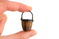 Vintage 1:12 Miniature Dollhouse Round Woven Basket with Handle