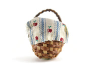 Vintage 1:12 Miniature Dollhouse Basket with Apple Print Dishtowel Cover