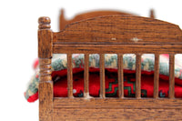 Vintage 1:12 Miniature Dollhouse Wooden Bed with Red Plaid Bedding