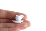 Vintage 1:12 Miniature Dollhouse Black Coffee in White Mug With Saucer & Spoon