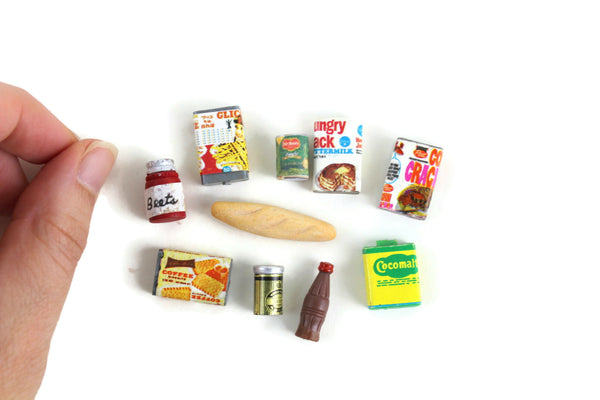 Vintage 1:12 Miniature Dollhouse Food Lot - Set of 10 Boxed Food & Cans