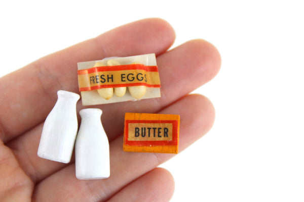 Vintage 1:12 Miniature Dollhouse Milk, Butter & Eggs Set