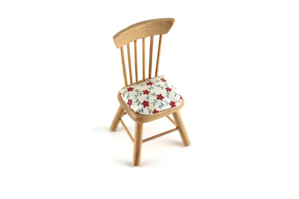 Vintage 1:12 Miniature Dollhouse Dining Chair with Floral Cushion