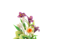 Artisan-Made Vintage 1:12 Miniature Dollhouse Flower Arrangement with Daffodils & Irises