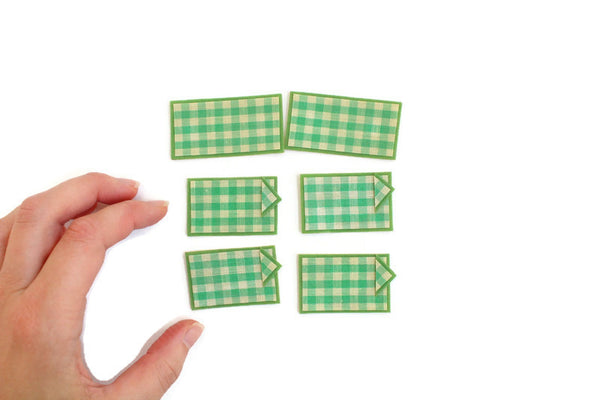 Vintage 1:12 Miniature Dollhouse Green Gingham Table Linen Set with Placemats & Napkins