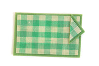 Vintage 1:12 Miniature Dollhouse Green Gingham Table Linen Set with Placemats & Napkins