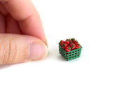 Vintage 1:12 Miniature Dollhouse Green Pint Basket of Strawberries