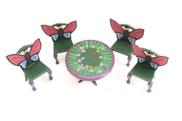 Artisan-Made Vintage Hand-Painted Butterfly 1:12 Miniature Dollhouse Table & Chair Set by Eye Candy Miniatures