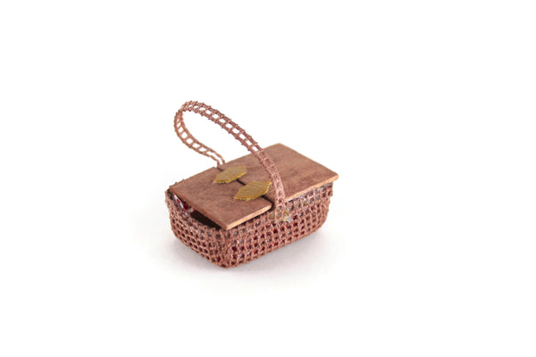 Vintage 1:12 Miniature Dollhouse Open Top Picnic Basket