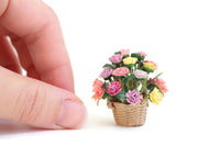 Artisan-Made Vintage 1:12 Miniature Dollhouse Basket Flower Arrangement