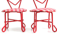 Vintage 1:12 Miniature Dollhouse Set of 2 Red Metal Parlor Chairs