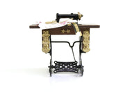 Vintage 1:12 Miniature Dollhouse Sewing Machine with Scissors & Sewing Pattern
