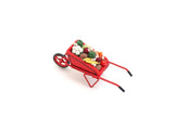 Artisan-Made Vintage Red Wooden 1:12 Miniature Dollhouse Wheelbarrow Filled with Vegetables