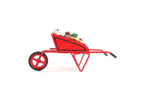 Artisan-Made Vintage Red Wooden 1:12 Miniature Dollhouse Wheelbarrow Filled with Vegetables