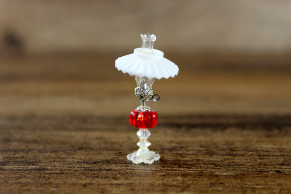 Vintage 1:12 Miniature Dollhouse White & Red Oil Lamp