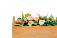 Artisan-Made Vintage 1:12 Miniature Dollhouse Window Box Wooden Planter of Flowers