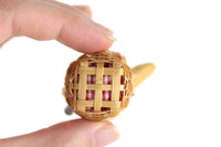 Vintage 1:12 Miniature Dollhouse Picnic Basket with Wine, Fruit & Bread