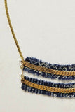 New Rare Anthropologie "Echoing Necklace" Dark Blue Denim & Gold Chain