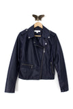 New New York & Company Navy Blue Vegan Leather Moto Jacket, Size S