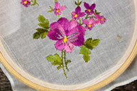 Vintage Flower Bouquet Embroidered Handkerchief Embroidery Hoop Wall Hanging