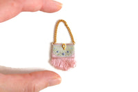 Vintage 1:12 Miniature Dollhouse Pink & Blue Floral Embroidered Purse