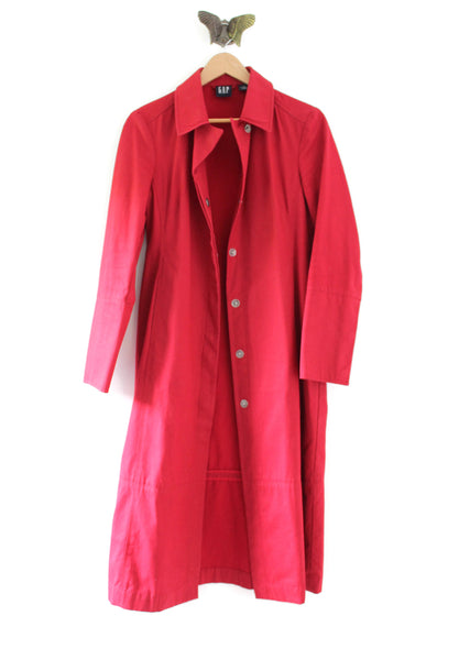 Vintage GAP Red Trench Coat with Snap Front Closure & Cuffs