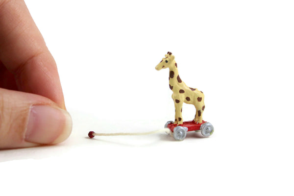 Vintage 1:12 Miniature Dollhouse Metal Giraffe Pull Toy