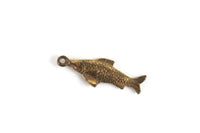 Vintage Gold Textured Fish Charm Pendant
