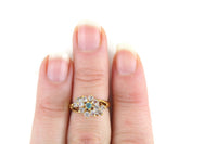 Vintage Gold Midi Ring or Pinky Ring with Blue & Clear Rhinestones, Size 4