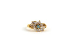 Vintage Gold Midi Ring or Pinky Ring with Blue & Clear Rhinestones, Size 4