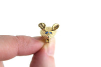 Vintage Gold Mouse Brooch with Blue Rhinestone Eyes