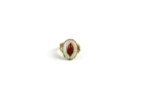 Vintage Gold Braided Band Ring with Framed Red Rosebud, Size 6