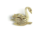 Vintage Gold Swan Brooch with Iridescent Rhinestones