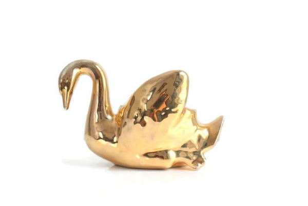 Vintage Gold Porcelain Swan Planter or Figurine