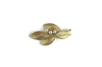 Vintage Gold Wire Leaf Shaped Brooch with Pearl Bead Accents