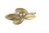 Vintage Gold Wire Leaf Shaped Brooch with Pearl Bead Accents