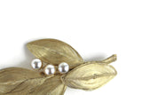 Vintage Gold Wire Leaf Shaped Brooch with Pearl Bead Accents