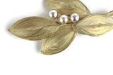 Vintage Gold Wire Leaf Shaped Brooch with Pearl Bead Accents