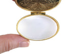 Vintage Brass & Floral Oval-Shaped Pill Box
